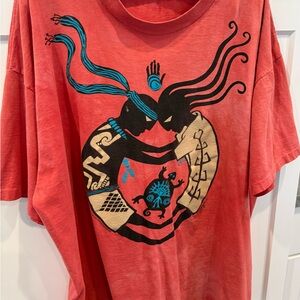 Vintage Graphic Short Sleeve Tee - Coral with Tribal Print